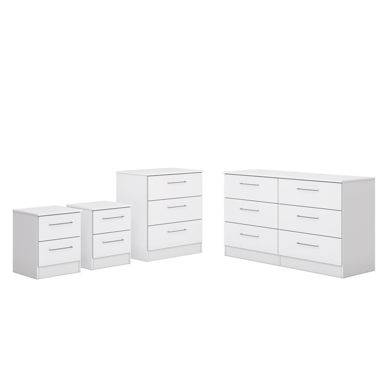 Ensemble de chambre à coucher avec commode, commode et 2 tables de chevet 4 pièces Foster, Blanc