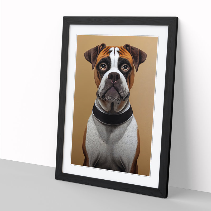 Boxer Dog Chalk Vol.2 - Single Picture Frame Print, 46cm H x 34cm W x 2cm D, Black Framed