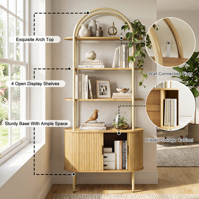Bibliothèque 71 po de hauteur avec portes coulissantes Tambour, Beige