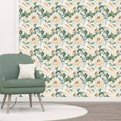 Ivory Peony Wallpaper Peel And Stick Roll Premium