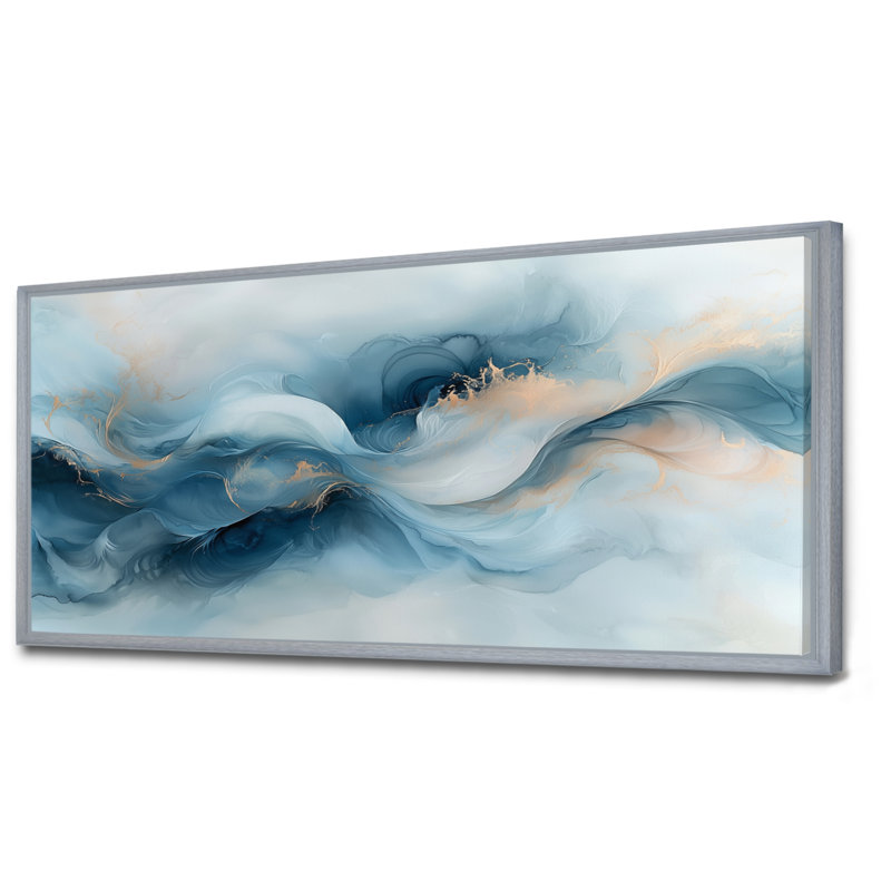 «Fluid Foundations Of Quartzite Marble III», art abstrait sur toile marbrée, Argent argent, H 28 po x l 60 po, Cadre flottant