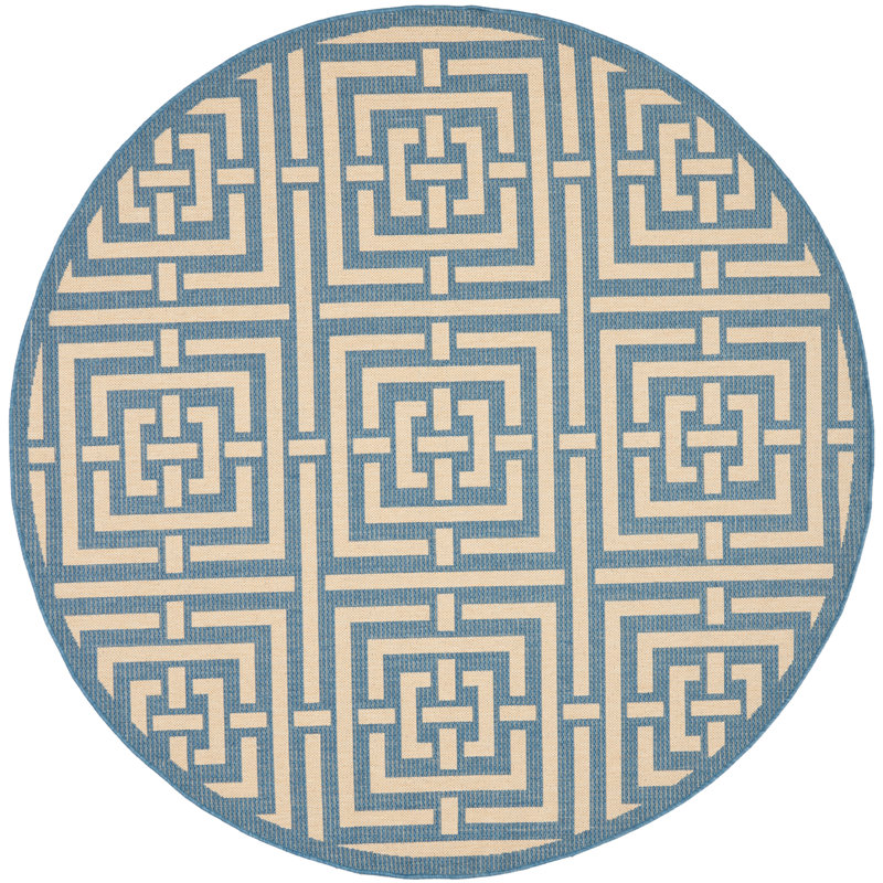 Tapis intérieur / extérieur bleu / os Arneshia, Rond 5 pi 3 po