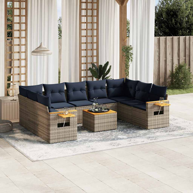  Ensemble de canapé de patio 10 pièces avec coussins en rotin de polyester gris (États-Unis seulement)