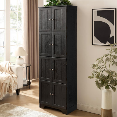 Armoire de rangement haute 72,4 "avec 8 portes et 4 tablettes, bibliothèque, salon, cuisine, salle à manger, armoire de rangement autoportante, BLK