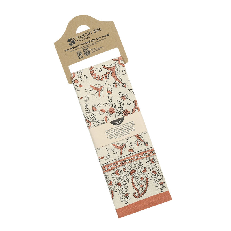 IVY Hand Block Printed Kitchen Towel - Set Of 2, Red