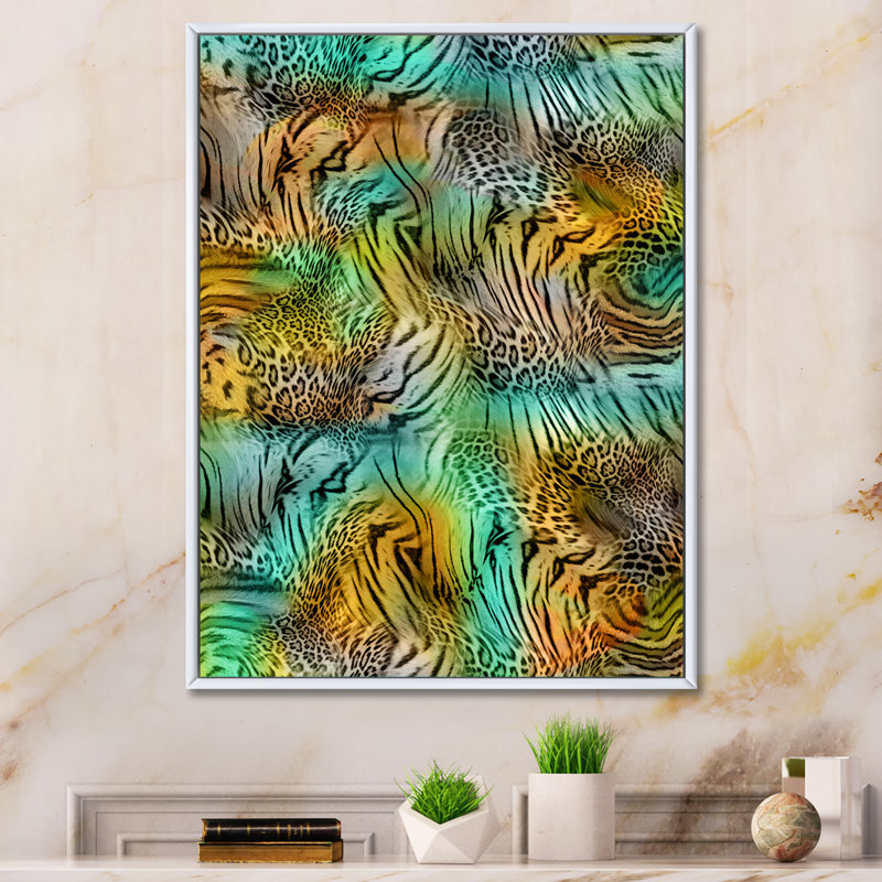 Léopard et tigre X - Art mural moderne et contemporain sur toile, H 20 po x l 12 po x P 1 po, Toile à cadre flottant blanc