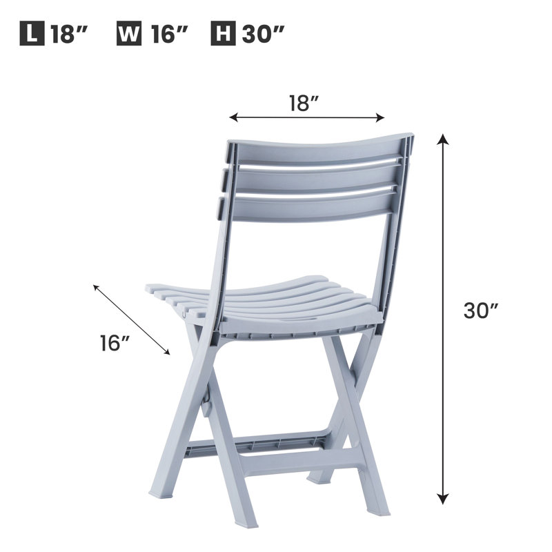 Ensemble de 4 chaises de patio d'extérieur pliables Nayden, en polypropylène résistant aux intempéries, gris, Gris