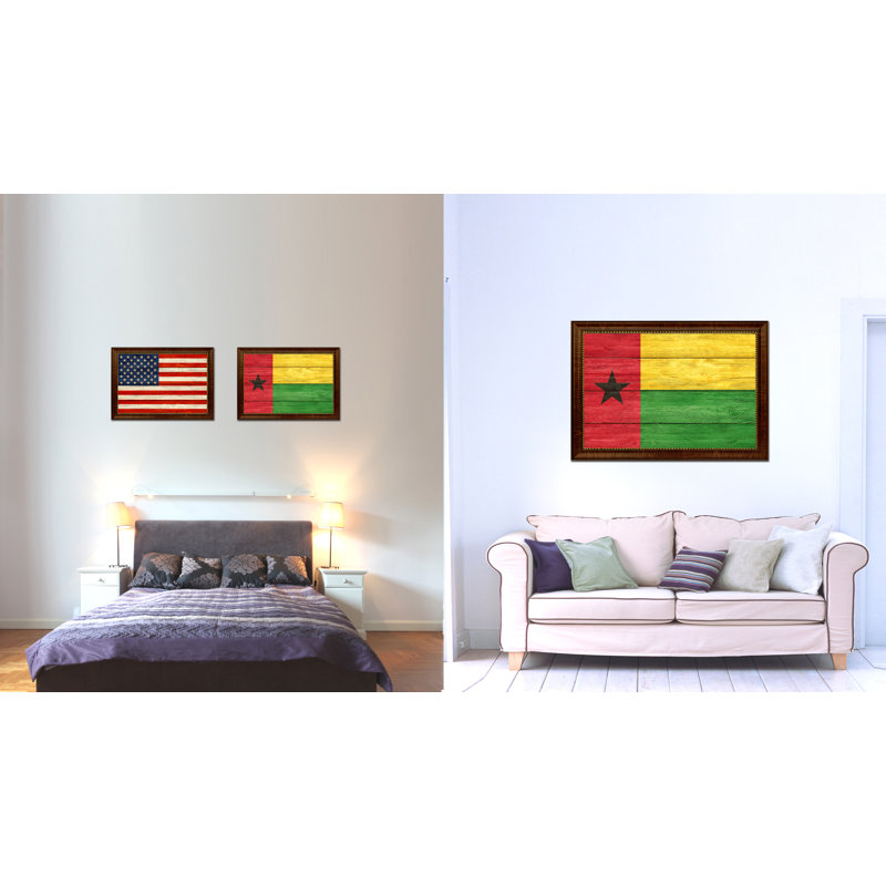 Drapeau de la guinée bissau sur toile, H 15 po x l 21 po x P 1 po, Encadrement brun