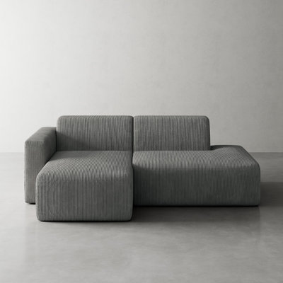 Berlare 2 - Piece Upholstered Compression Gray Corduroy L-Shaped Modular Sectional Sofa Set – Fully Compressed, No Assembly Required