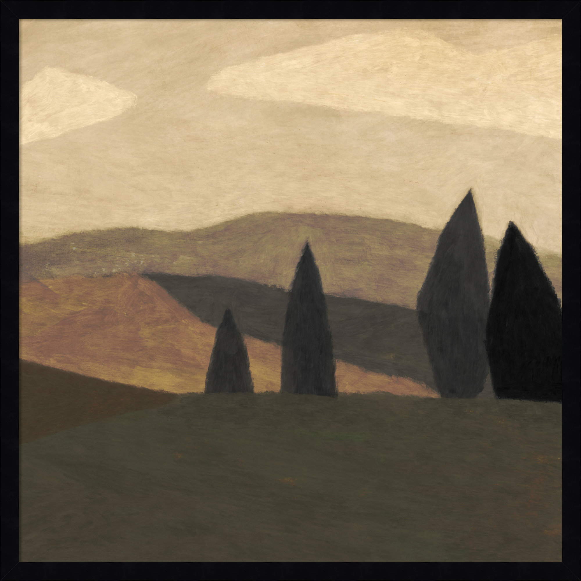 Paysage 2 by Dan Hobday Wood Framed Wall Art Print, Black, 25" H x 25" W