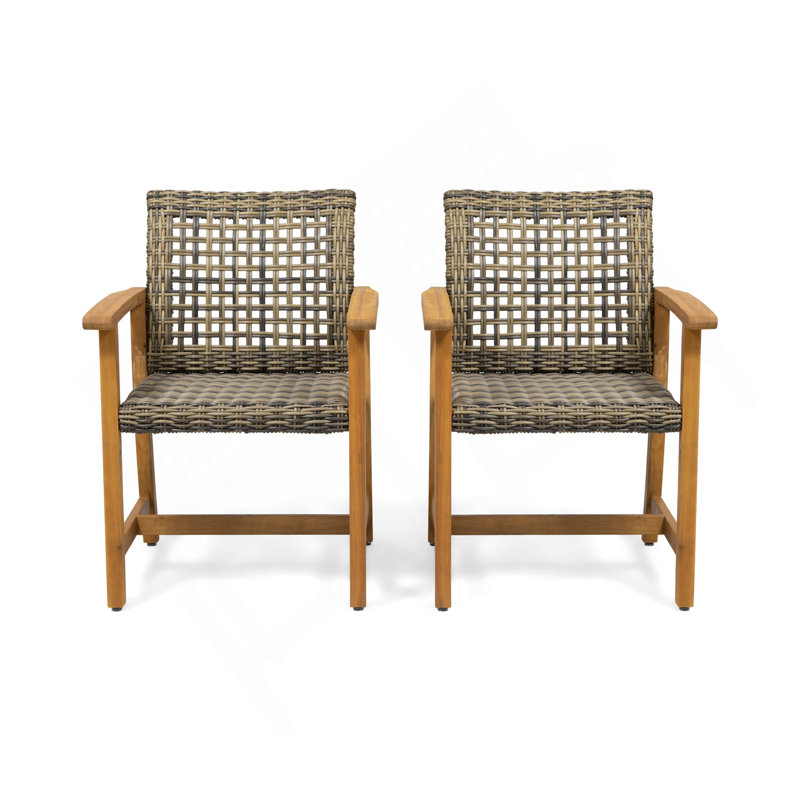 Chaise de salle à manger en bois et osier Hampton (ensemble de 2), Brun, Naturel
