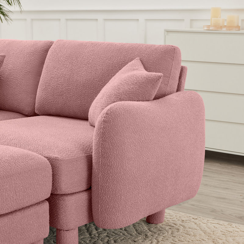 Boucle Fabric 2-seater Loveseat Sofa with Distinctive Shell-shaped Armrests and Cylindrical Legs, Perfect for Modern Interiors