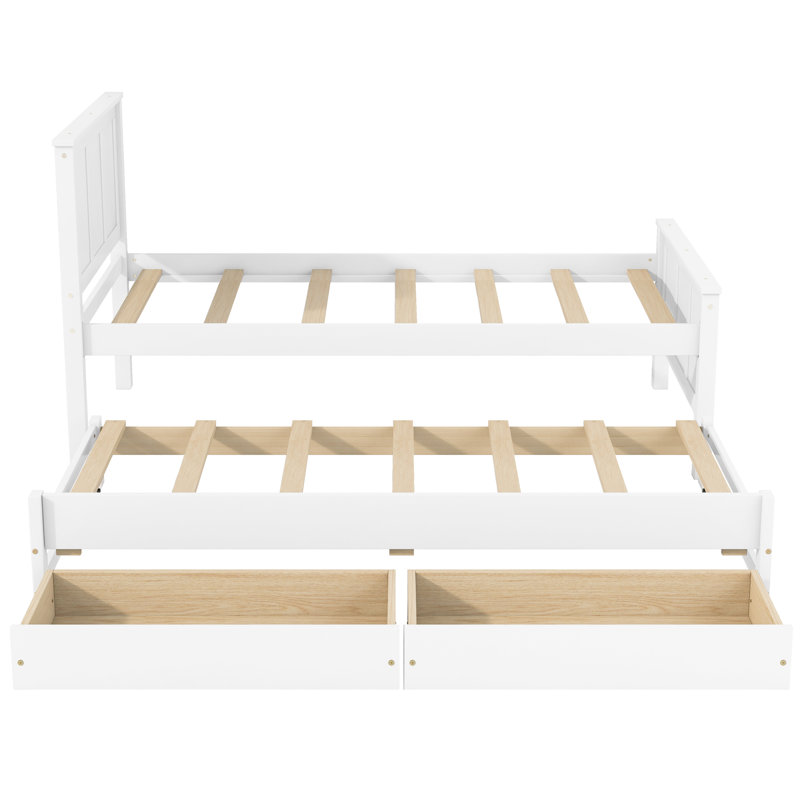 Lit plateforme simple avec lit gigogne et tiroirs, blanc, Blanc