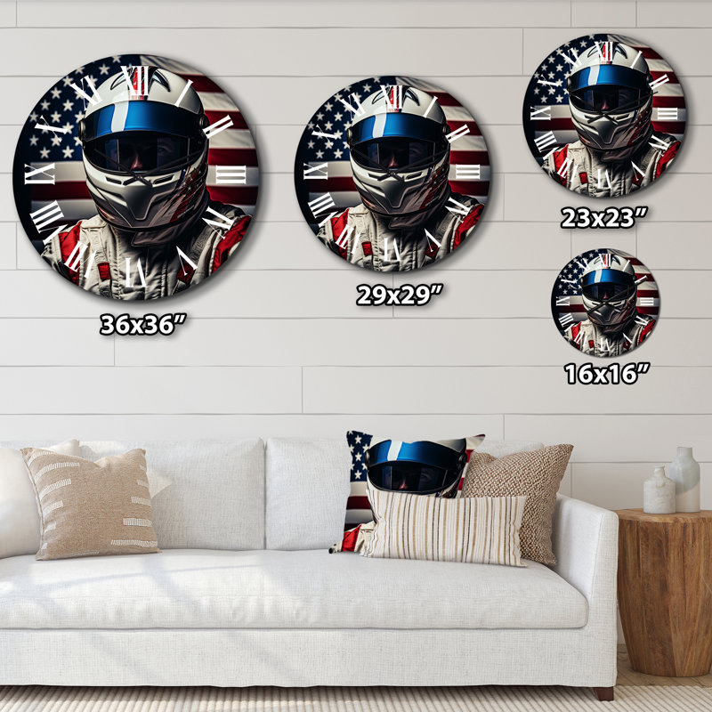 Patriotic Speedway Car Oversized Aluminum Wall Clock