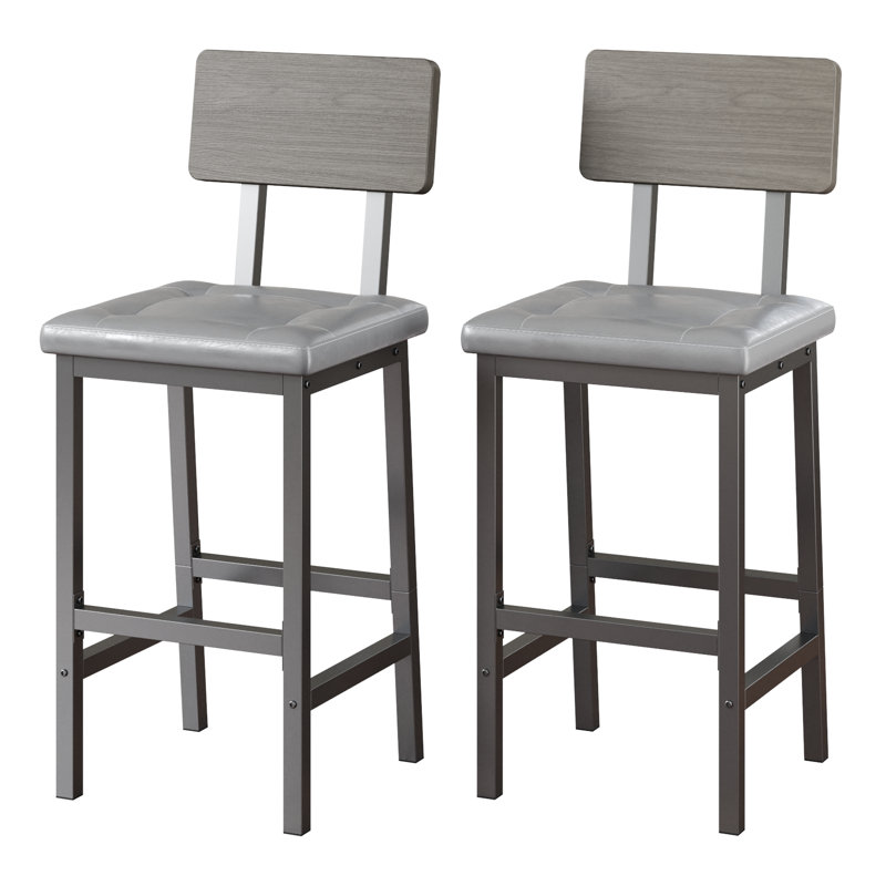 17 Stories Bar Stools, 16.5in Square Pu Upholstered Barstools, 2, Gray