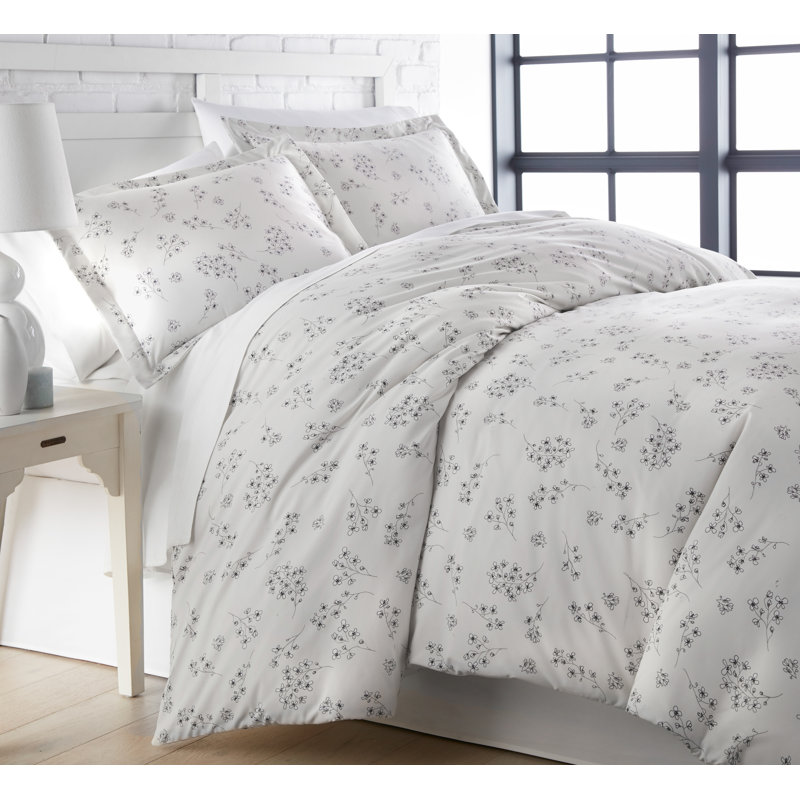 Sweet Florals Oversized Down Alternative Comforter Set by Southshore Fine Linens, King Comforter + 2 Standard Shams, Gray