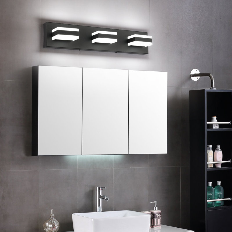 Matte Black Dimmable 3-Light LED Bathroom Vanity Fixture