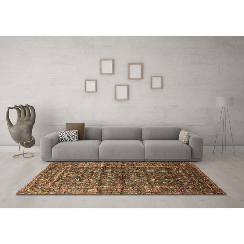 Tapis brun lavable à la machine Manbir, Rond 8 pi