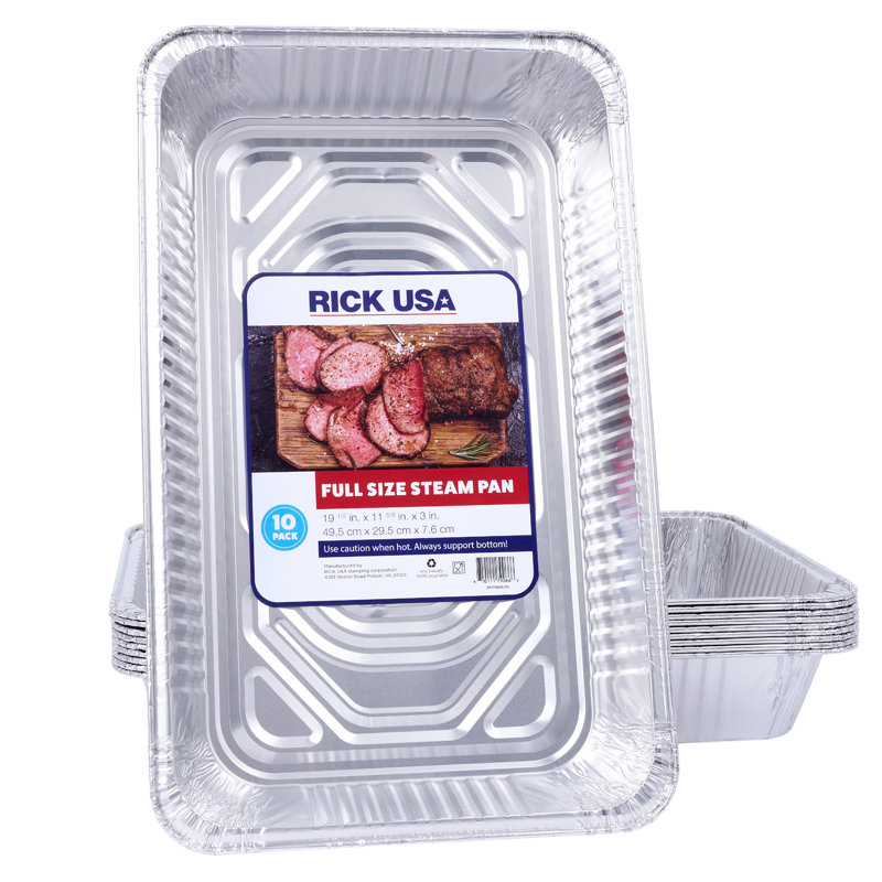 RICK USA: casserole à vapeur pleine grandeur - paquet de 10 - papier d'aluminium jetable 19,5 x 11,6 po, cuisson, cuisson, durable, gril-four-congélateur-lavable au lave-vaisselle, recyclable