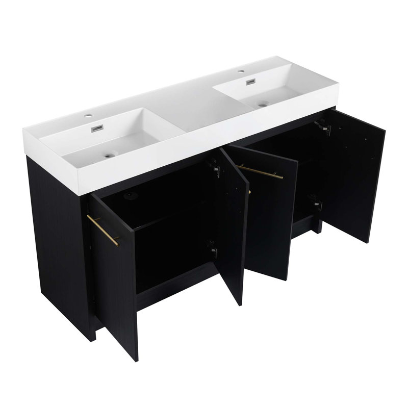 Meuble-lavabo autoportant avec lavabo en résine et porte à fermeture douce