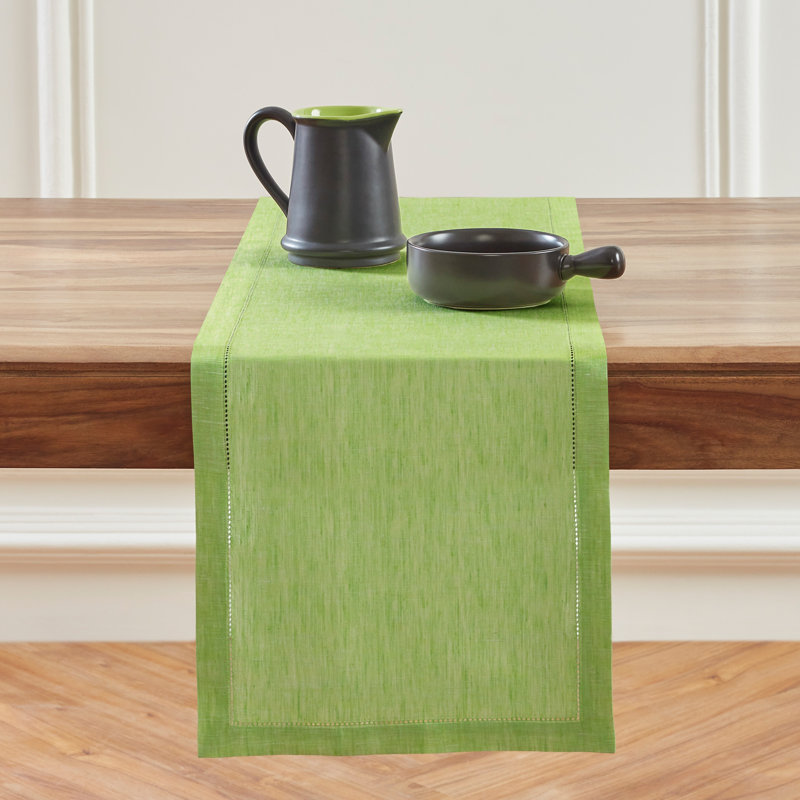 Milan - 100% Pure Linen Table Runner, Chambray Lime Green, 90" x 14"