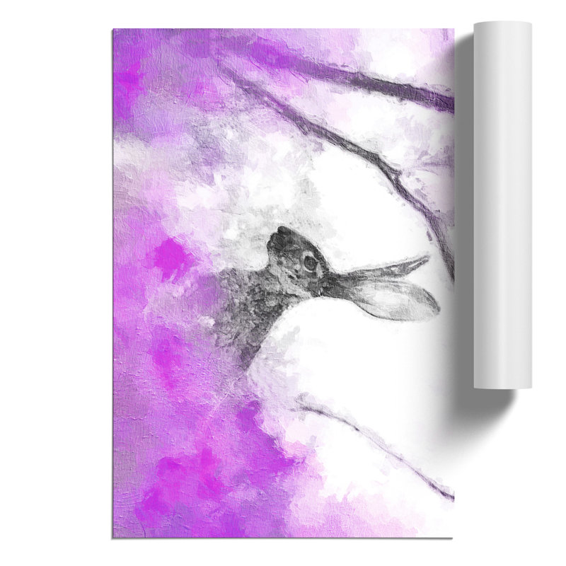 The Alert Hare in Pink - Frameless Print, 59cm H x 42cm W x 0.1cm D