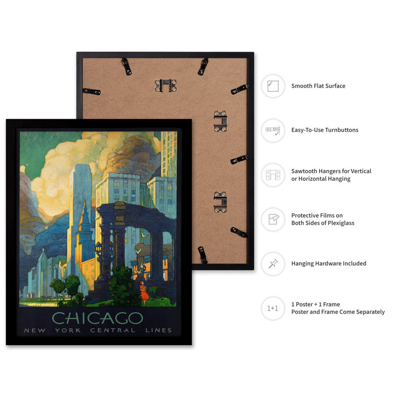 Chicago, Michigan Avenue, H 08 po x l 10 po, Affiche, Cadre noir
