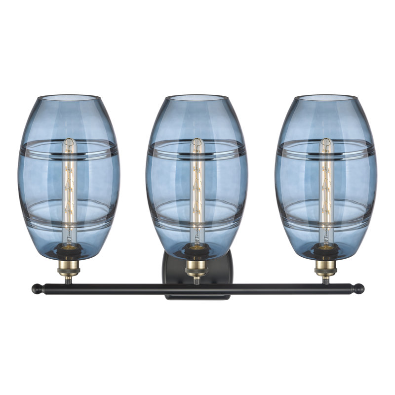 Éclairage pour meuble-lavabo 3 lumières Kusham, Bleu princesse, Laiton antique noir, 3 lumières