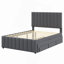 Lit plateforme double tapissier avec lit gigogne simple et 3 tiroirs, tissu en lin, gris