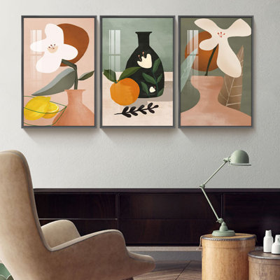 Fruit and Flower - Ensemble de 3 peintures sur toiles encadrées