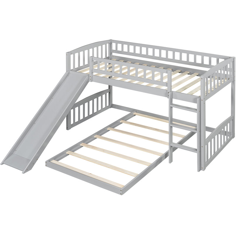 Lit simple au-dessus d'un lit superposé avec lit optionnel gris et stable, coulissant pour une utilisation sécuritaire