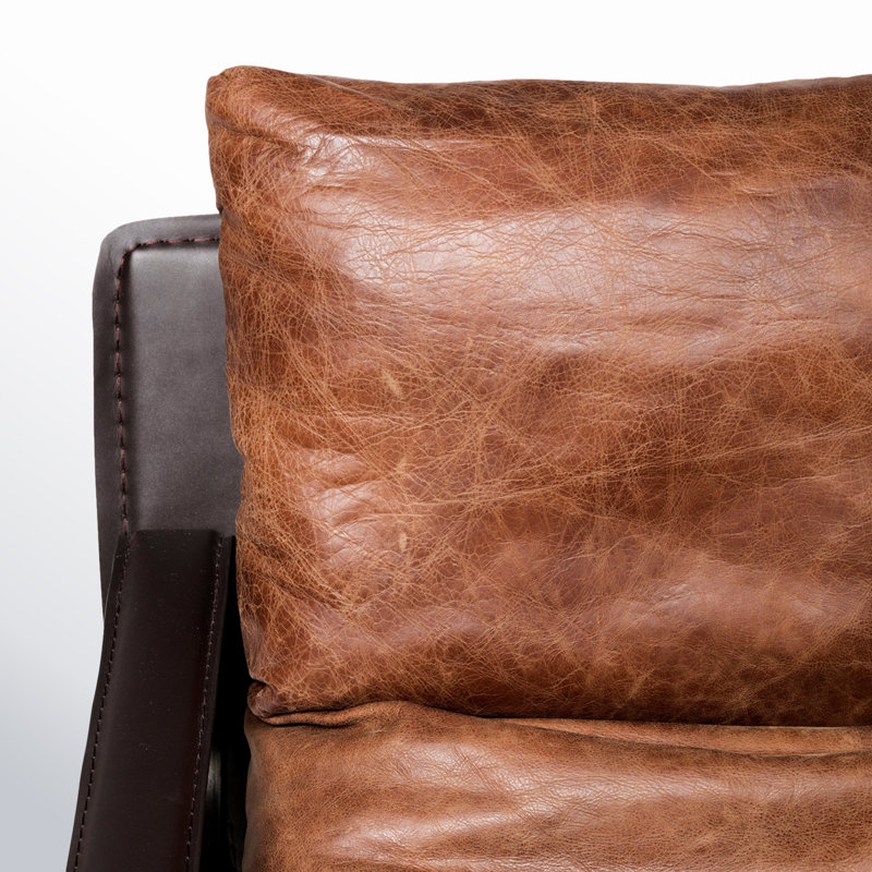 30.75" W Genuine Top Grain Leather Lounge Chair, Cappuccino Genuine Leather