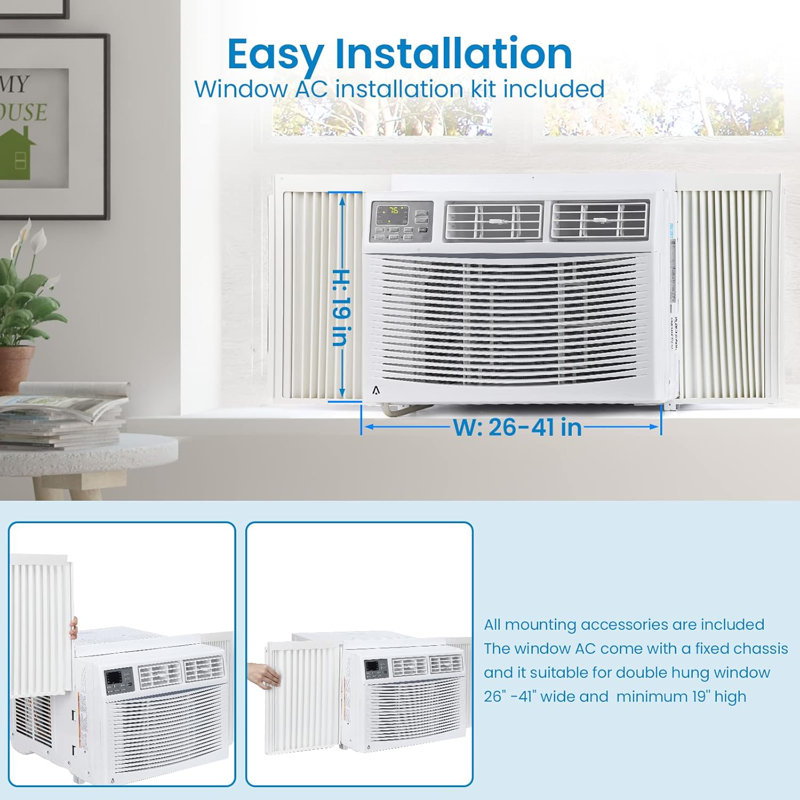 Smart 10000 BTU Window Air Conditioner, WiFi App & Remote Control, Fast Cooling for Up to 450 Sq.Ft, Dehumidifier, 3-Speed Energy Saving Window AC, Timed Operation, Easy Install,Efficient Room Cooling