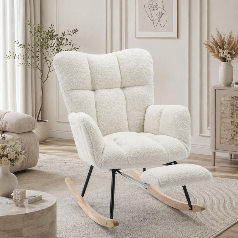 Chaise berçante Teddy, Ivoire - Repose-pieds