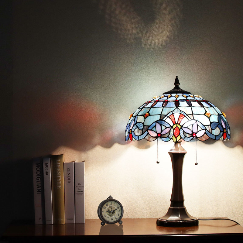 Tiffany Lamp Reading Table Lamp 2-Light 16x16x22 Inches Traditional Handicrafts Antique Art Style Desk Lamp for Bedrooms Bedside Living Room Home Office
