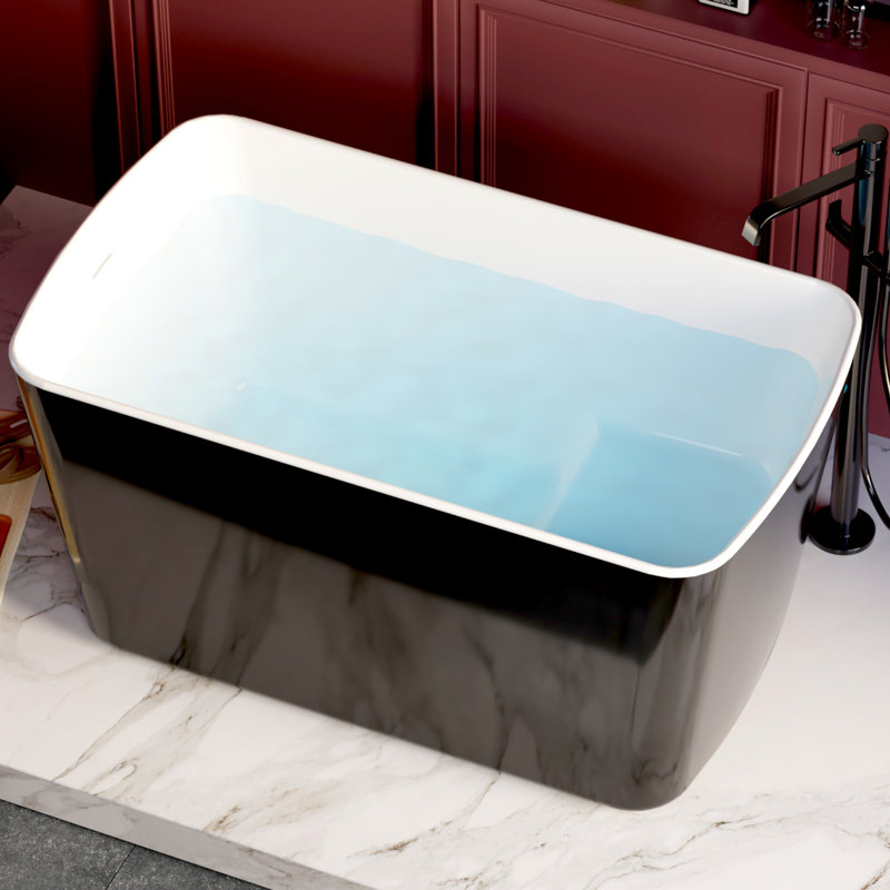 49"L X 28"W CUPC Certified Rectangular Freestanding Soaking Acrylic Small Bathtub with Integrated Seat for Small Space, Black