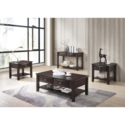 Ensemble de tables d'appoint 4 pièces au fini espresso avec table basse et console 2X Tables de bout avec tiroirs classiques en bois