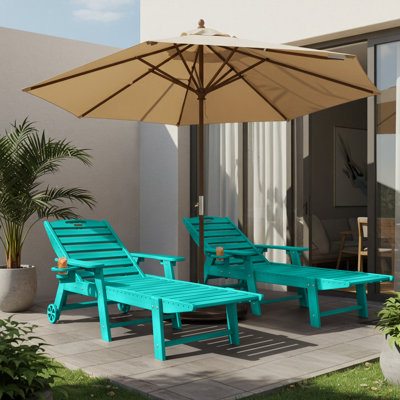 Pool Lounge Chairs Wheels Lounge Chaise Set Outdoor Swimming Reclining Outdoor Chaise Lounge With Cup Holder by Lark Manor