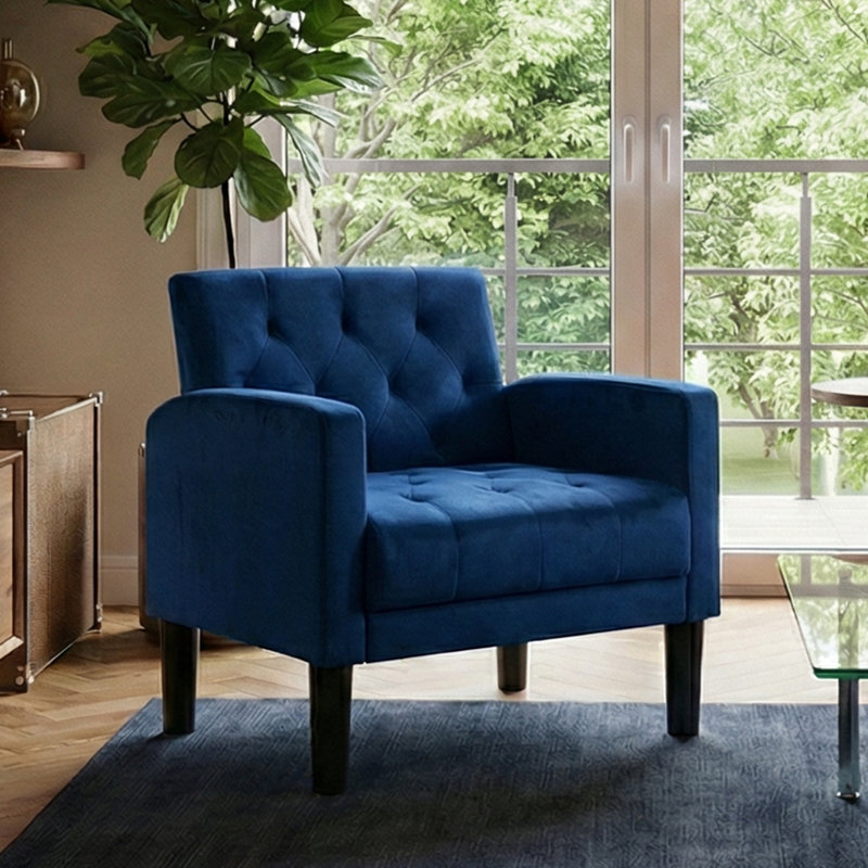 Upholstered Armchair, Blue Velvet, 2