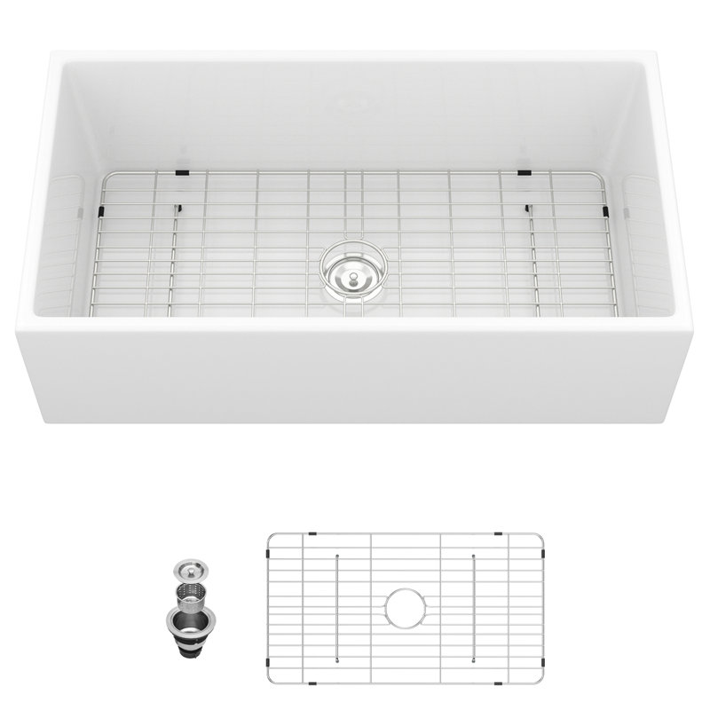 Tablier blanc - lavabo à simple cuve avant, profondeur de 36 po, largeur de 20 po, hauteur de 10 po, teinture, conception spacieuse en porcelaine de haute résistance en porcelaine de X po, avec assemblage de bonde