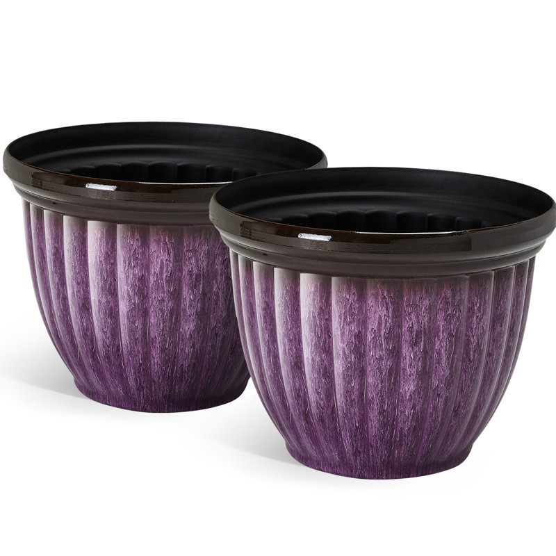 Pots de fleurs ronds artisanaux de 15 pouces avec trous de drainage pour une utilisation intérieure et extérieure (ensemble de 2)