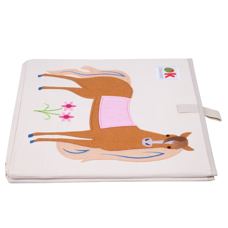Wildkin Beige Fabric Kids Storage Cube with Horse Design