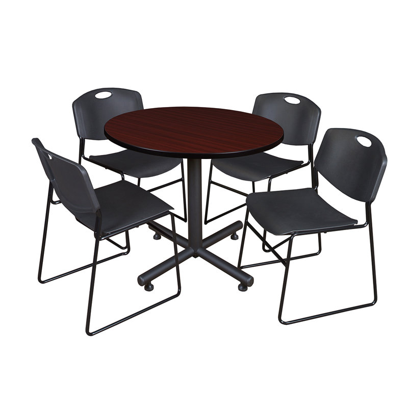 Table de salle à manger avec base Nick Nick et 4 chaises empilables Zeng, Acajou, Noir