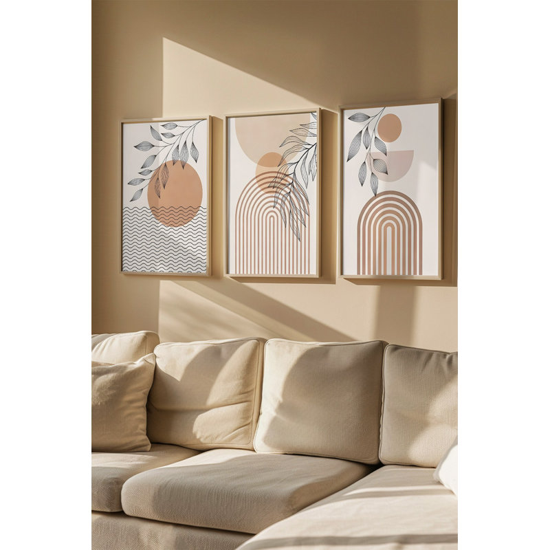 Ensemble de 3 peintures élégantes encadrées décoratives, 12,9 po x 18,9 po | Cadre 100% bois massif (épaisseur: 0,8 pouce), œuvre d'art 100% MDF | Impression numérique éclatante, parfaite pour la décoration de salon et de bureau