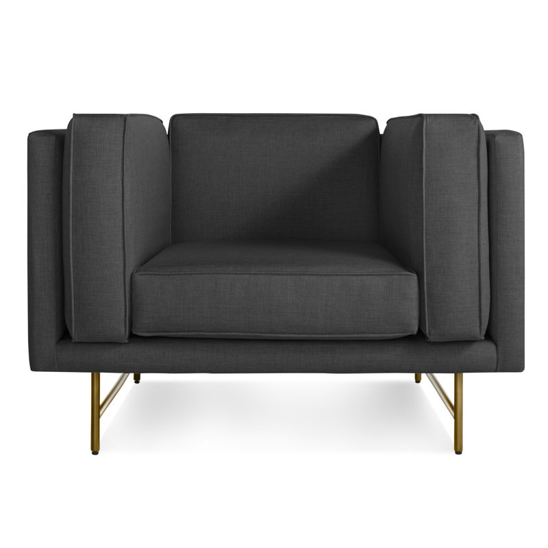 Bank Upholstered Club Chair, Lava Polyester Blend, Antiqued Brass