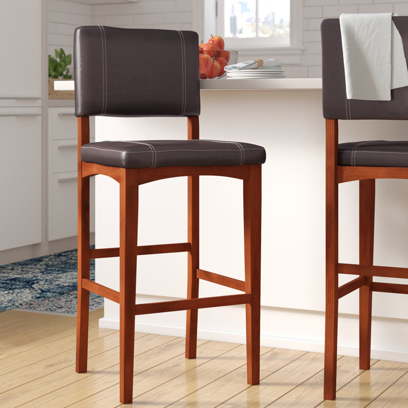 Upholstered Counter Stool with Solid Wood Frame, Bar Stool (30" Seat Height), Dark Brown
