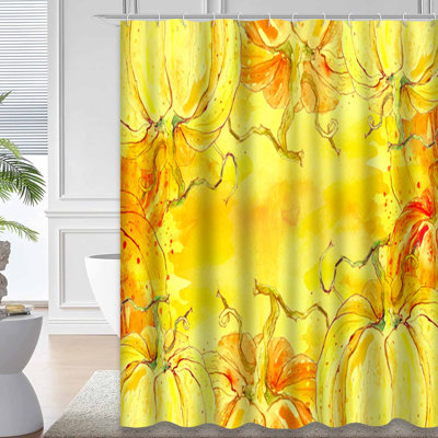 Yellow Waterproof Shower Curtain,Shower Curtains for Bathroom with 12 Hooks