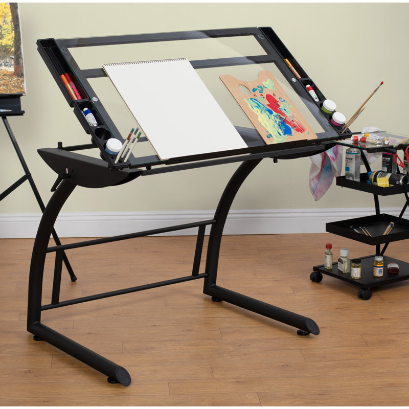 Cournoyer Glass Steel Drafting Table, Clear