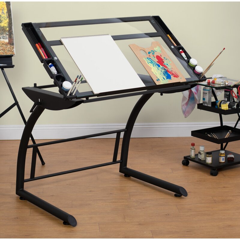 Inbox Zero Cournoyer Glass Top Metal Base Drafting Table & Reviews ...