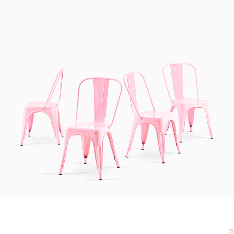 Ensemble de 4 chaises de salle à manger en métal ultrabrillant de 18 pouces de hauteur, 4, Rose
